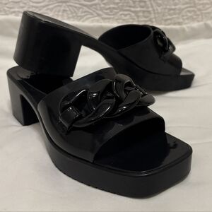 BP. Black chunky slides heels with plastic chain size 8 square toe open toe